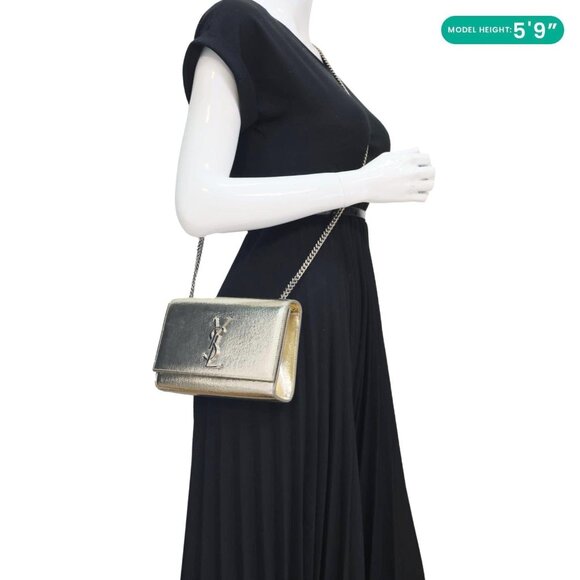 Yves Saint Laurent  Kate Metallic Crackled Calfskin Leather Crossbody Bag Gold - Picture 2 of 13